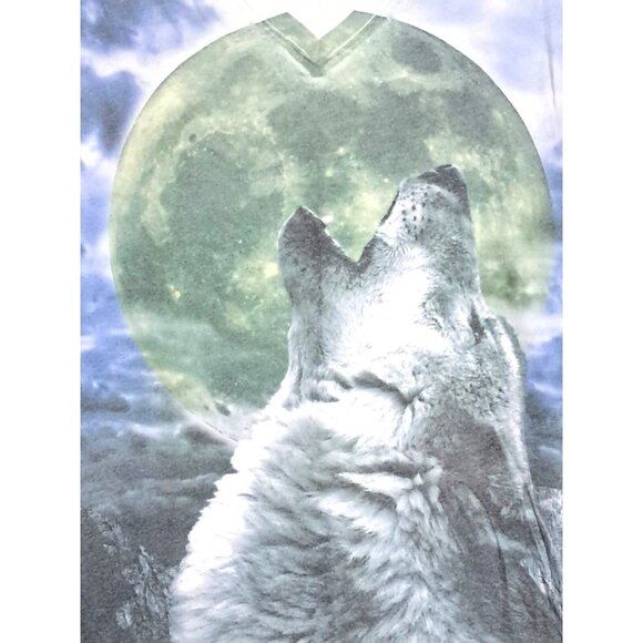 Y2K First Love Howling Wolf Graphic Tee V-Neck Womens S T Shirt Top - Picture 1 of 9